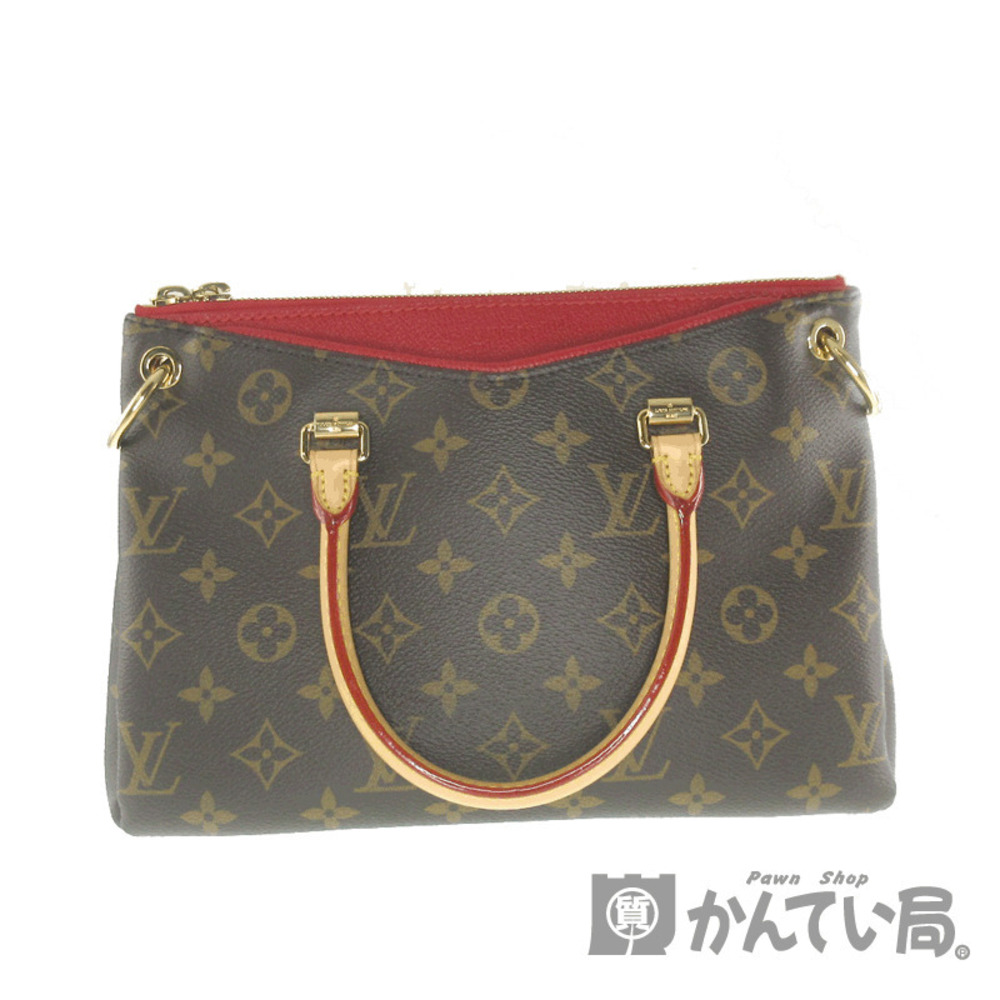 LOUIS VUITTON Pallas Monogram Canvas Leather Brown Red Bag Handbag Shoulder